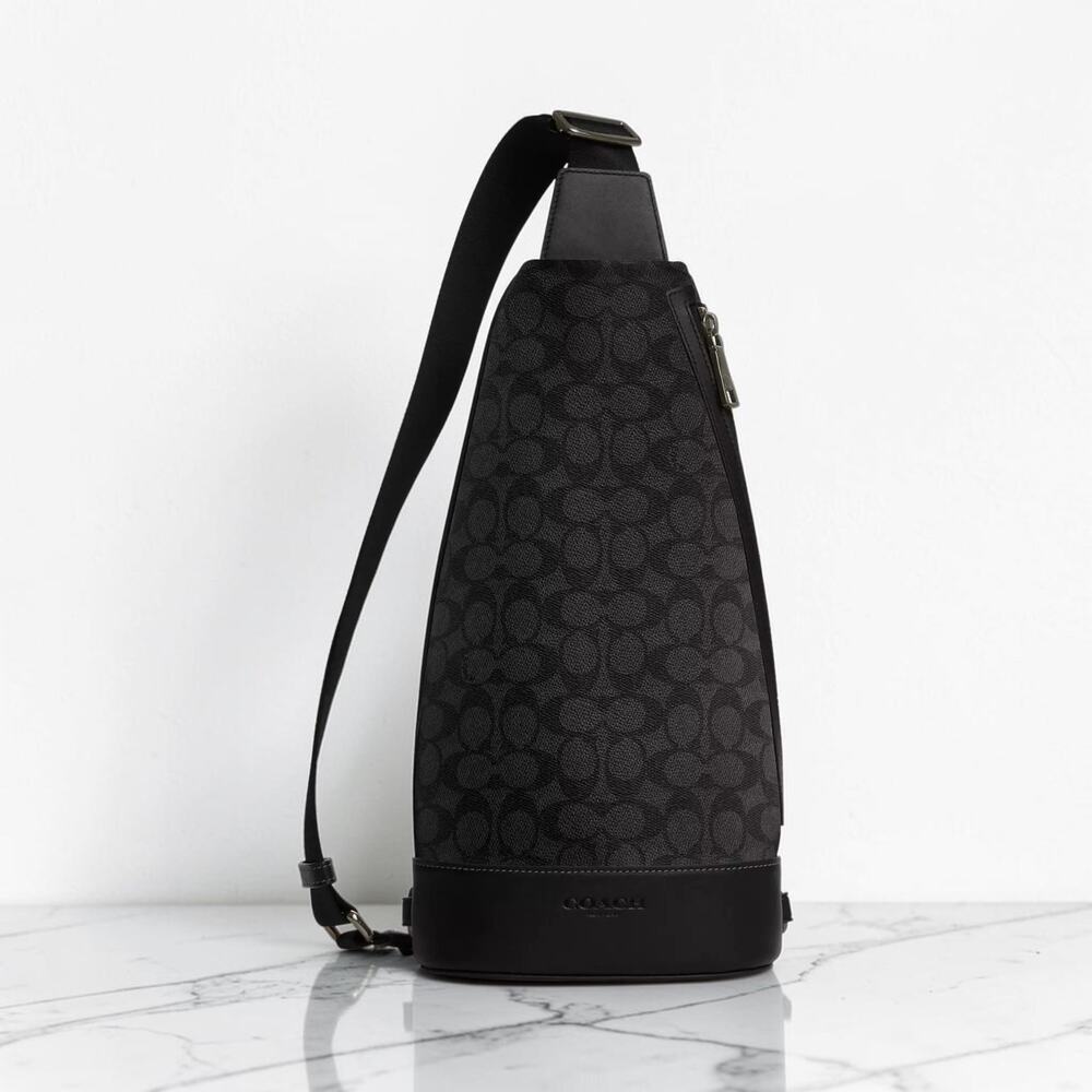 NWT Coach CY801 Dominic Sling Pack Signature Canvas Charcoal Black Gunmetal